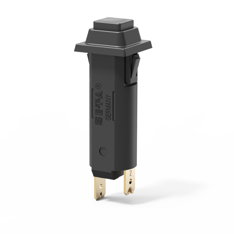 Typ 1110 von E-T-A: Kombination Schutzschalter/Ein-Aus-Schalter mit Druck/Druck-Be­tä­­tigung oder nur Rückstellung.
