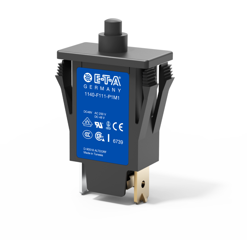 Thermischer Schutzschalter, Typ 1140-F | E-T-A Typ 1140-F von E-T-A: Einpoliger, thermischer Schutzschalter in Kleinbauweise mit zuverlässigem Schaltverhalten.