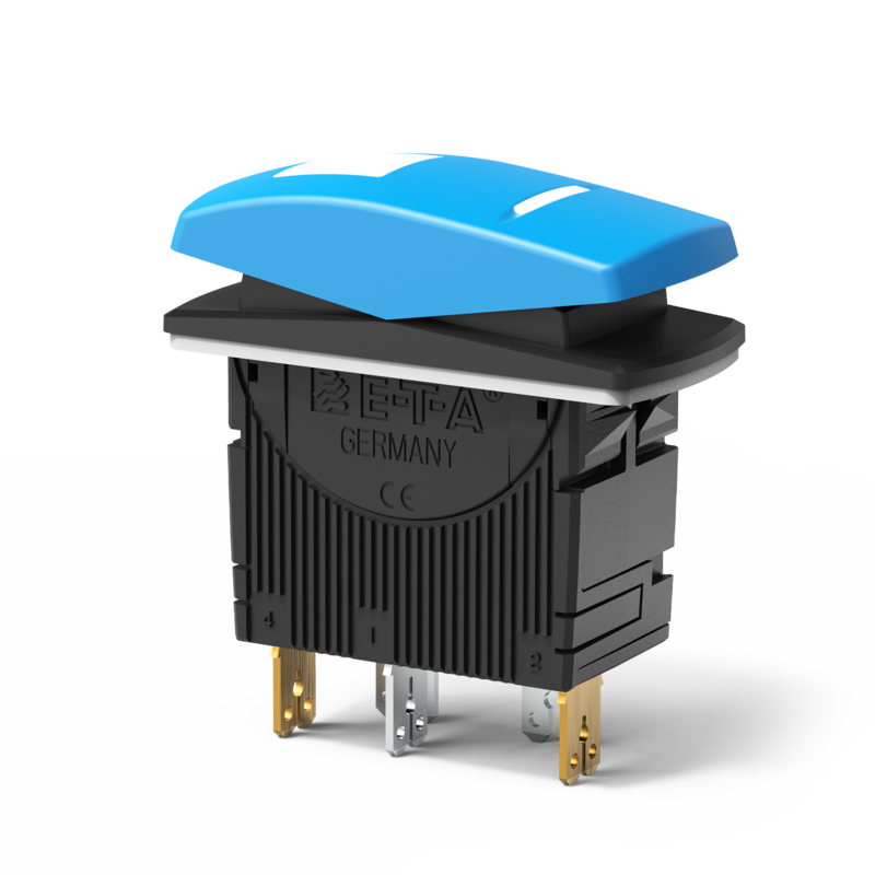Dreistellungsschalter, Typ 3131-B | E-T-A Typ 3131 von E-T-A: Einpoliger Dreistellungsschalter mit Schalt- oder Tastfunktion.