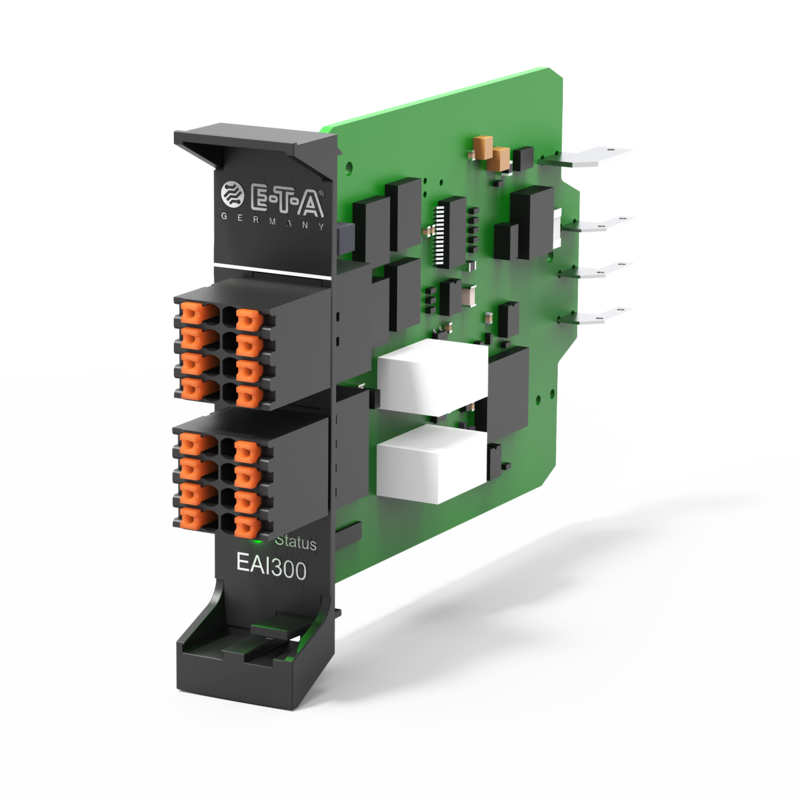 Typ EAI300 von E-T-A: Ermöglicht in Kombination mit dem RCI10 die Erfassung externer Sensordaten, sowie deren Alarmierung.