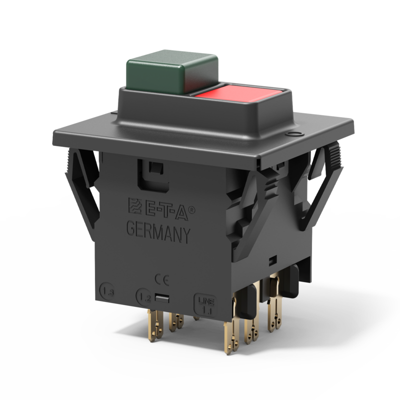 Kombination Schutzschalter/Ein-Aus-Schalter, Typ 3140 | E-T-A Typ 3140 von E-T-A: Kombination 3-poliger Schutzschalter/Ein-Aus-Schalter mit Druckknöpfen, Frontmontage.