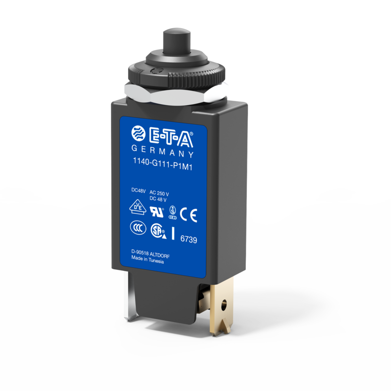 Thermischer Schutzschalter, Typ 1140-G | E-T-A Typ 1140-G von E-T-A: Einpoliger, thermischer Schutzschalter in Kleinbauweise mit zuverlässigem Schaltverhalten.