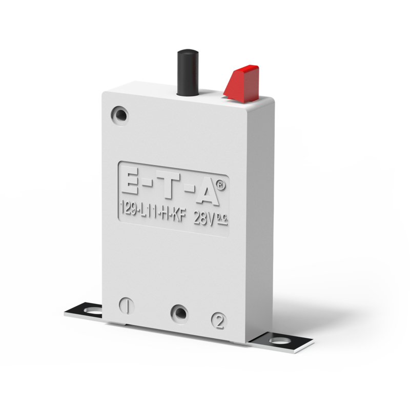 Thermischer Kfz-Sicherungsautomat, Typ 129-L11-H-KF | E-T-A Typ 129-L11-H-KF von E-T-A: Einpoliger, thermischer Kfz-Sicherungsautomat mit Schraubbefestigung und Handauslöser.