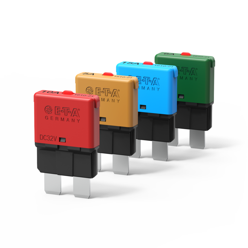 Thermischer Kfz-Sicherungsautomat, Typ 1610-21 | E-T-A Typ 1610-21 von E-T-A: Einpoliger, thermischer Kfz-Sicherungsautomat in sehr schmaler Bauform.